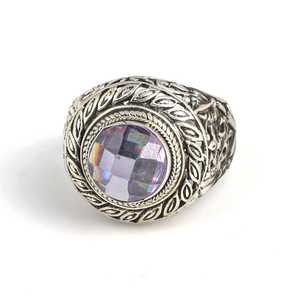 Bague vintage pour homme en argent sterling 925 avec améthyste ronde, plaquée rhodium pour un usage quotidien, technique d'incrustation - Product Image 4