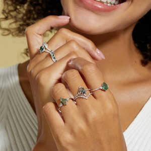 Luxury Women 14k Yellow Gold Pear Shaped <b>Green</b> <b>Moss</b> Agate And Round Cut Diamond Ring Engagement Wedding Rings for Women - Product Image 3