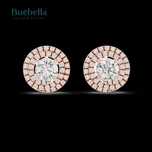 Hot Sale Women's <b>Fine</b> Jewelry 18K Solid Gold & 925 Silver Round Diamond Double Halo <b>Stud</b> <b>Earrings</b> - Product Image 5