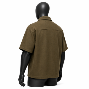 Custom Men’s Oversized Zipper Shirt Short Sleeve Boxy Fit Streetwear <b>Large</b> Logo Print Casual Shirt OEM Wholesale - Product Image 5