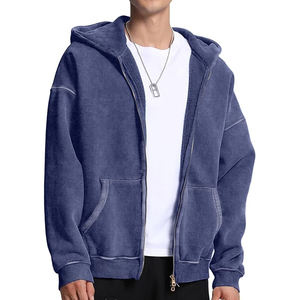 Venta al por mayor OEM personalizado hombres cremallera Sudadera con capucha 100% algodón ropa deportiva chaqueta gran oferta moda Streetwear para invierno teñido liso - Product Image 2