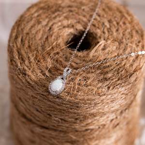 Natural Oval Opal <b>Necklace</b> Gold Chain Pendant with Zircon Handmade October <b>Birthstone</b> Jewelry Gift for Her - Product Image 3