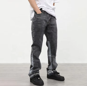 Wholesale Black Straight Leg Denim Pants <b>Vintage</b> Washed <b>Jeans</b> with Raw Hem for Men and <b>Women</b> Oem Orders - Product Image 5