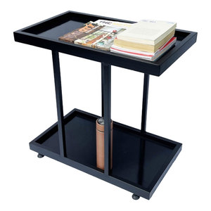 Modern Two-Tiered Living Room <b>Table</b> Durable Movable Wooden Top and Iron Frame SST012 <b>Sofa</b> Side <b>Table</b> - Product Image 1