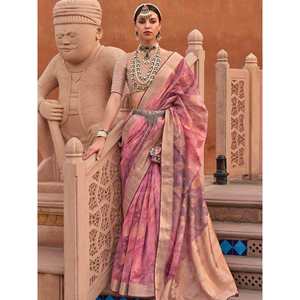 Sari Festivo de Organza con Estampado Digital Rosa Atractivo para Mujer, con Blusa para Ocasiones Especiales - Product Image 2