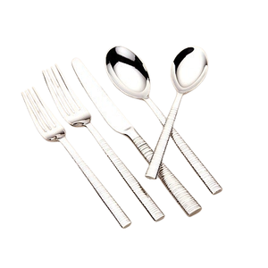 Juego de cubiertos de plata pulido de acero inoxidable moderno con mango largo redondo martillado juego de cubiertos elegante para hoteles en casa - Product Image 6