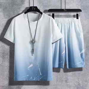 NOVEDAD DE VERANO 2025, conjunto deportivo informal de dos piezas a la moda para hombre, camiseta de manga corta con patrón sólido, pantalones cortos, estilo callejero para otoño - Product Image 5