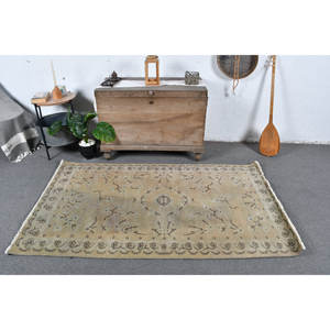 พรมขนสัตว์ตุรกีแบบวินเทจ3.8ft x 6.4ft เบจสีน้ำตาลการเย็บปะติดปะต่อกันเทคนิคสานแบนสำหรับตกแต่งห้องนั่งเล่นยางขนาด4เมตร - Product Image 1