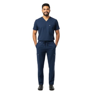 Hospital Mens Scrub Uniform Set Short Sleeve Top And <b>Trousers</b> Comfortable Fabric OEM ODM Custom Medical Workwear - Product Image 3