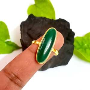 แหวนเงินแท้925ชุบทอง18K ไมครอนขนาด8x25มม. สีเขียวนิลรูปวงรีสำหรับงานแต่งงานและงานปาร์ตี้ - Product Image 1