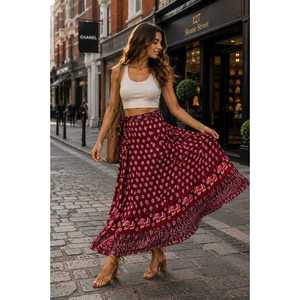Jaipuri 100% Cotton Natural Waistline Neptol Print <b>Wrap</b> <b>Around</b> <b>Skirt</b> up to XXL (CWS00014) - Product Image 1