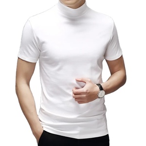 Nouvelle tendance été hommes demi col haut coton mercerisé à manches courtes corps mince T-Shirt hommes couleur unie Modale col haut - Product Image 5