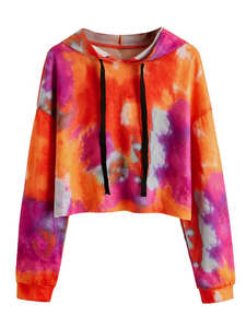 Colorido recortado pulóver Tie Dye Fleece Hoodie para Mujeres Hombres Casual de gran tamaño Sudadera de invierno con logotipo frontal para el invierno - Product Image 3