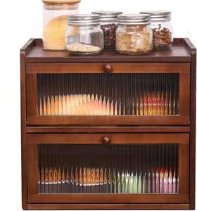 Boîte à épices en bois à double niveau de qualité supérieure |   Grand Conteneur de Rangement de Comptoir de Cuisine Moderne Pliable et Écologique - Product Image 1