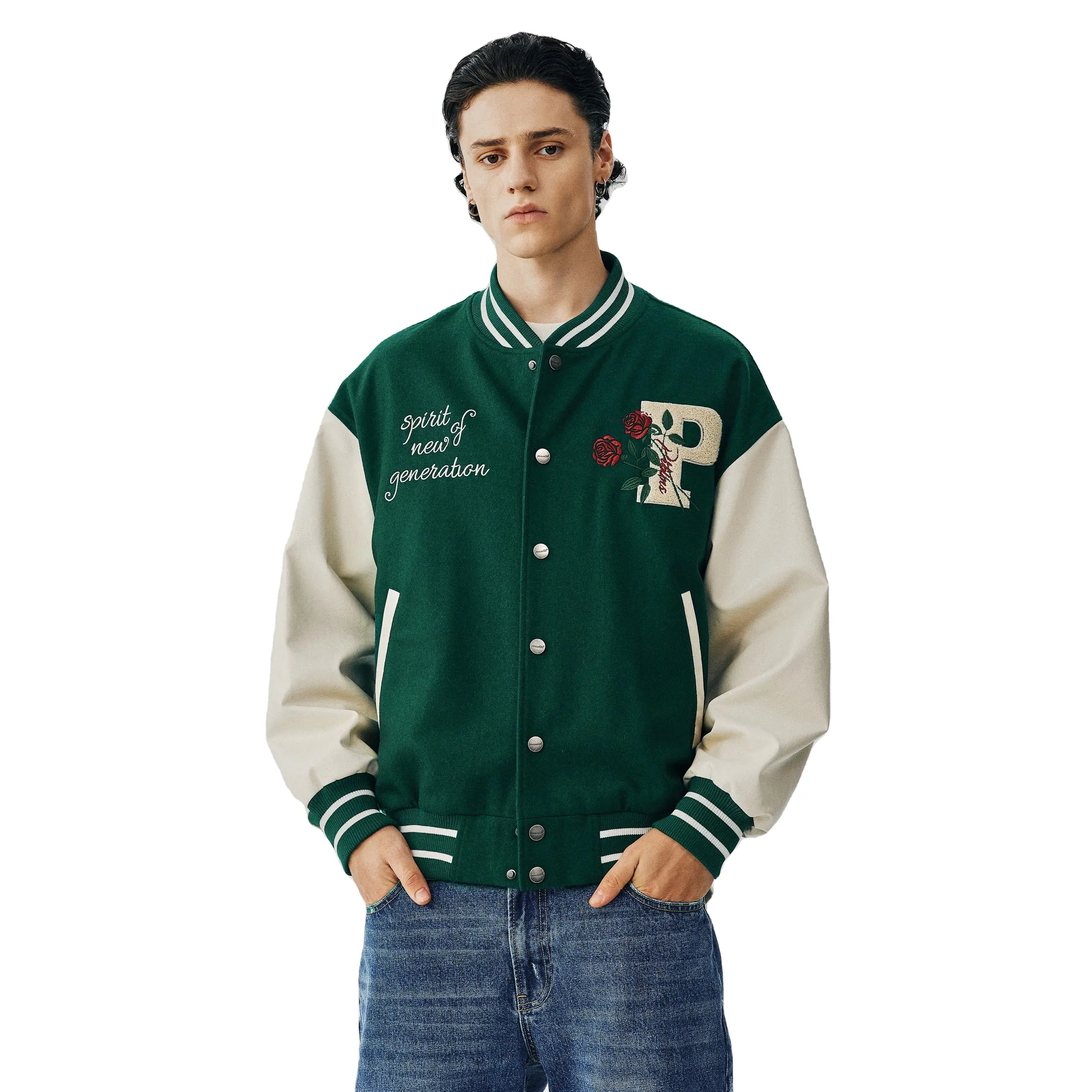 Hot Sale Custom High Quality Wool Body Genuine Leather Regular Sleeves Sleeves Letterman Bomber Jacket Varsity Jackets For Men