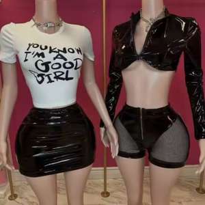 OEM 2026 Letter Print PU <b>Skirt</b> and Sets Sexy Two Piece Set Streetwear Outfits - Product Image 6