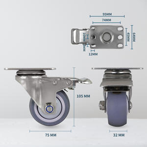 Roue pivotante avec frein en acier inoxydable 304 de 3 pouces pour étagères à livres et chariot de meubles - Product Image 2