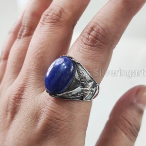 Anillo de Plata de Ley 925 para Hombre al por Mayor con Gema Natural de Lapislázuli Afgano, Anillo de Piedra de Nacimiento, Joyería Árabe, Regalo de Cumpleaños - Product Image 3