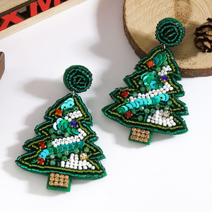 2025 superventas nuevo estilo Navidad bohemio cuentas hechas a mano árbol de Navidad diamantes de imitación de colores pendientes de cuentas de arroz para mujeres - Product Image 4