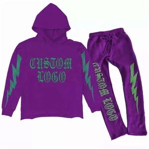 Unisex Acid <b>Wash</b> Oversize % Cotton Fleece Flared Sweatpants and Hoodie Set Custom Logo for Puff Print Flares Winter Sweat Suits - Product Image 4