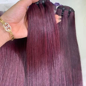 Super Borgoña 99J tendencia caliente Remy extensión del pelo hueso recto virgen cabello humano doble dibujado tejido sedoso de Vietnam - Product Image 1