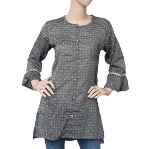 Chase Value Women's Printed Casual Shirt-Dark Grey XS Size Cotton Mix Fabric - Product Image 2