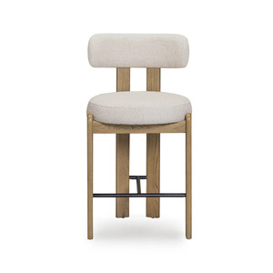 Silla de Bar Tapizada en Tela con Respaldo de Madera y Asiento Acolchado, Taburete Moderno para Cafetería, Restaurante, Isla de Cocina - Product Image 3