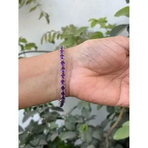 สร้อยข้อมือเทนนิสเงินแท้ 925 ประดับอเมทิสต์รูปไข่ เครื่องประดับทันสมัยและสง่างาม - Product Image 2