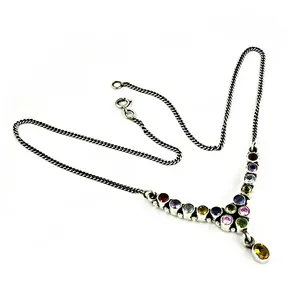 Collier en argent 925 avec pierres précieuses colorées pour femmes, bijoux de style religieux avec saphir, turquoise, corail, agate, quartz, cadeau - Product Image 2