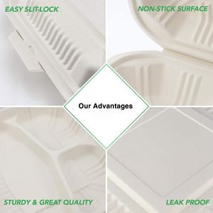 กล่องบรรจุอาหารจากแป้งข้าวโพดแบบย่อยสลายได้ 2 หรือ 3 ช่อง สำหรับขายส่ง กล่องอาหารกลางวันจากแป้งข้าวโพดแบบนำกลับบ้าน - Product Image 3