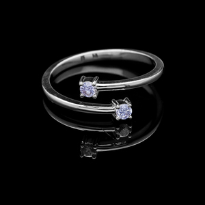 แหวนบายพาสทอง14K ดีไซน์เรียบง่ายทุกวันมีเพชรตัดสวยงามเป็นธรรมชาติสองเม็ดการตั้งค่าสี่ง่ามแบบคลาสสิก - Product Image 3