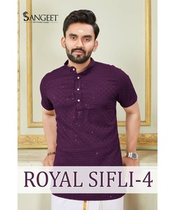 Nouvelle tendance court poulet Kurta hiver Khadi coton pyjama col cou AchkanBandhgalaSherwani marine Kurtapakistani - Product Image 6