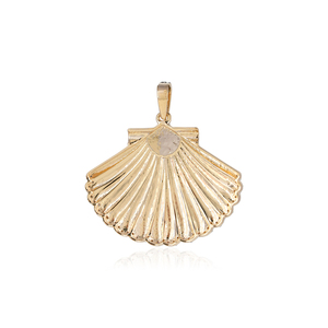 Diamante blanco natural 14K oro sólido concha de vieira colgante hecho a mano joyería al por mayor - Product Image 5