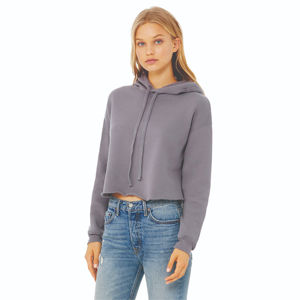 Sweat à capuche en molleton court pour femme à ourlet brut 52% Airlume peigné anneau filé coton 48% Poly pull avec épaule tombante Style hivernal - Product Image 2