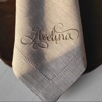 Serviettes de table en lin 100% avec ourlet festonné, pour repas raffinés, personnalisées, monogramme brodé blanc, style japonais, couleur personnalisée, logo sur les serviettes