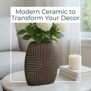 Vase décoratif côtelé avec motif géométrique, vases décoratifs en métal pour la décoration intérieure 12 pouces - Product Image 6