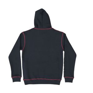 Survêtement avec point contrasté et logo en relief personnalisé polaire noire avec coutures rouges capuche doublée en satin sweat à capuche et jogging - Product Image 4
