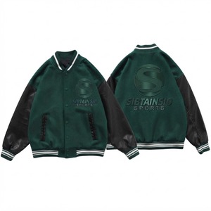 Veste de baseball personnalisée verte avec manches en cuir noir pour hommes et femmes, veste bomber Letterman, broderie personnalisée - Product Image 5