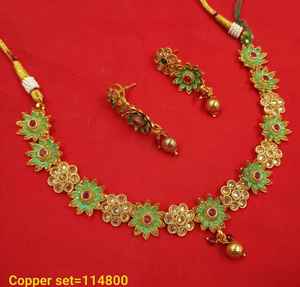 <b>Indian</b> Traditional Ethnic Gold Plated Copper Bridal Wedding Jewelry <b>Set</b> for Women Earrings and <b>Necklace</b> <b>Set</b> Party - Product Image 1
