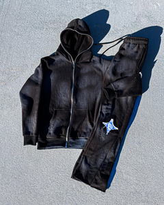 Ensemble de survêtement unisexe délavé à l'acide avec sweat-shirts à capuche zippés et logo personnalisé, ensemble de jogging pour homme avec technique d'impression - Product Image 1