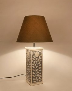 Top-Ranked New Bone Inlay Gray Table <strong>Lamp</strong> with Floral Design <strong>Rectangle</strong> Lighting for Home Hotels Metal Shade by Faizacraft - Product Image 4