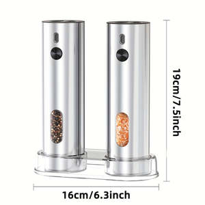 Moulins à sel et à poivre électriques rechargeables en acier inoxydable, ensemble de 3 pièces avec base, 1 ensemble pour la cuisine à domicile - Product Image 6