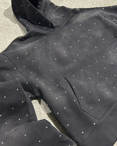 Rhinestone Wholesale 100% Cotton Plus Size Hoodie for Men Custom Logo Plain Solid with Anti-Shrink Feature Pullover Style - Product Image 5