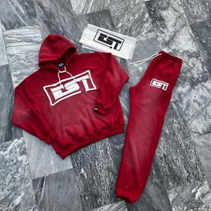 ชุดวอร์มผ้าฝ้าย100% ออกแบบได้ตามต้องการเสื้อผ้าแนวสตรีทแวร์ปักลายสีจางพร้อมฮู้ดขนาดใหญ่กางเกงจ๊อกกิ้งเทคนิคการพิมพ์ลาย - Product Image 2