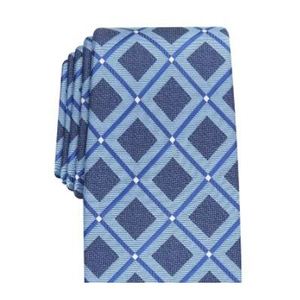 Cravatta Classica Casual da Uomo Perry Ellis Hendry Grid Tie Blu Navy in Seta e Lana Stampata Jacquard, Taglia Regolare, Confezionata in Scatola Regalo - Product Image 3