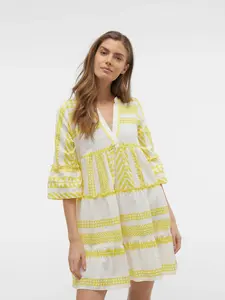 Premium Indian Handmade Weaving <b>Dress</b> for Women Stylish <b>Bell</b> Sleeve Tunic <b>Dress</b> for Women V Neck Designer Short Summer <b>Dress</b> - Product Image 3