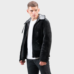 Chaqueta Bomber de cuero informal para hombre, piel de oveja, cierre de cremallera, cuello vuelto, talla extra, chaqueta de otoño para motocicleta, gruesa teñida - Product Image 1