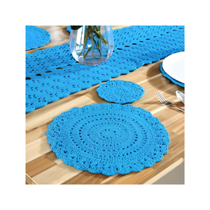 Mantel Individual Redondo Azul Hecho a Mano, Mantel Decorativo para Mesa de Comedor, Mantel Reutilizable para Cocina, Hogar, Restaurante, Hotel, Cena - Product Image 1