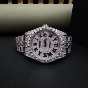 Montres de luxe en diamant, qualité inégalée, moissanite, acier inoxydable, boîtier rond, cadran en verre, mouvement à quartz suisse tendance - Product Image 1