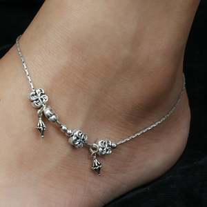 925 Silver <b>Anklet</b> Nazakat Floral Ghungroo <b>Gold</b> Plated with Diamond Cute Style for Party or Gift - Product Image 3